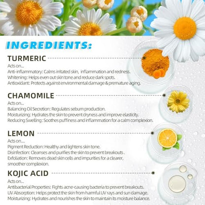 Kojic Acid and Turmeric Cleansing Pads for Face - 60 Pcs, Exfoliating & Balancing Skin Oil & Water