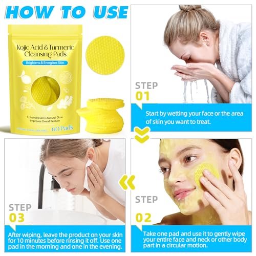 Kojic Acid and Turmeric Cleansing Pads for Face - 60 Pcs, Exfoliating & Balancing Skin Oil & Water - görsel 14