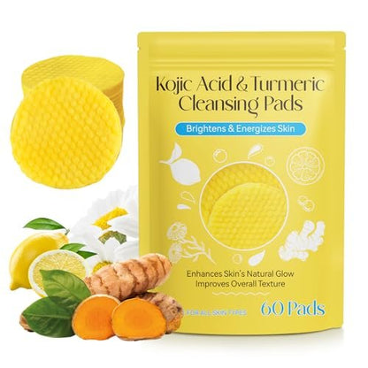 Kojic Acid and Turmeric Cleansing Pads for Face - 60 Pcs, Exfoliating & Balancing Skin Oil & Water