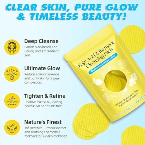 Kojic Acid and Turmeric Cleansing Pads for Face - 60 Pcs, Exfoliating & Balancing Skin Oil & Water - görsel 6