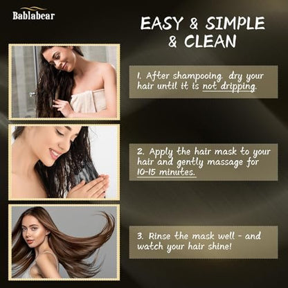 Bablabear Hair Mask for Damaged Hair - Deep Conditioner for Color Treated, Dry, Frizzy, Curly Hair - Moisturizing & Shine-Enhancing Hair Treatment - 500ml