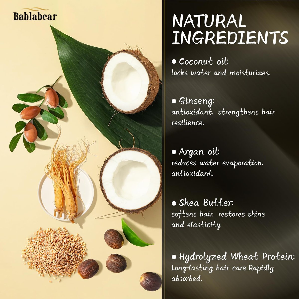 Bablabear Hair Mask for Damaged Hair - Deep Conditioner for Color Treated, Dry, Frizzy, Curly Hair - Moisturizing & Shine-Enhancing Hair Treatment - 500ml - görsel 5