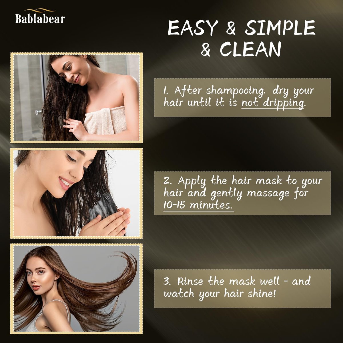 Bablabear Hair Mask for Damaged Hair - Deep Conditioner for Color Treated, Dry, Frizzy, Curly Hair - Moisturizing & Shine-Enhancing Hair Treatment - 500ml - görsel 7
