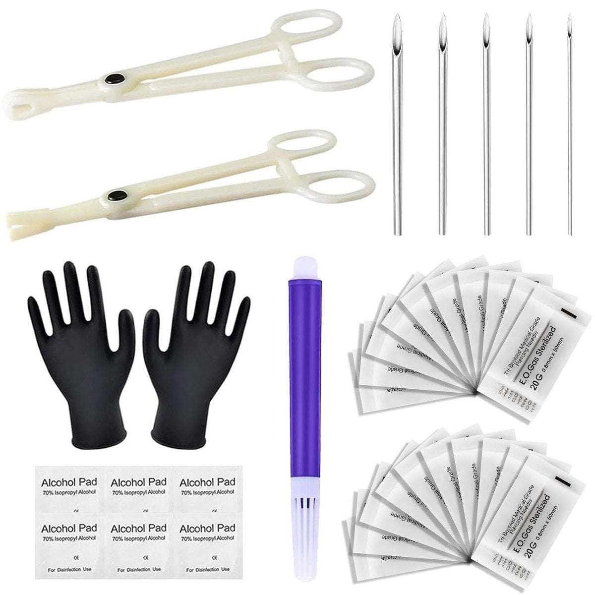 judero Piercing Kit 36-Piece - Professional Piercing Clamps, Forceps & Clean Tools for Ear, Nose & Body (12G-20G) - görsel 1
