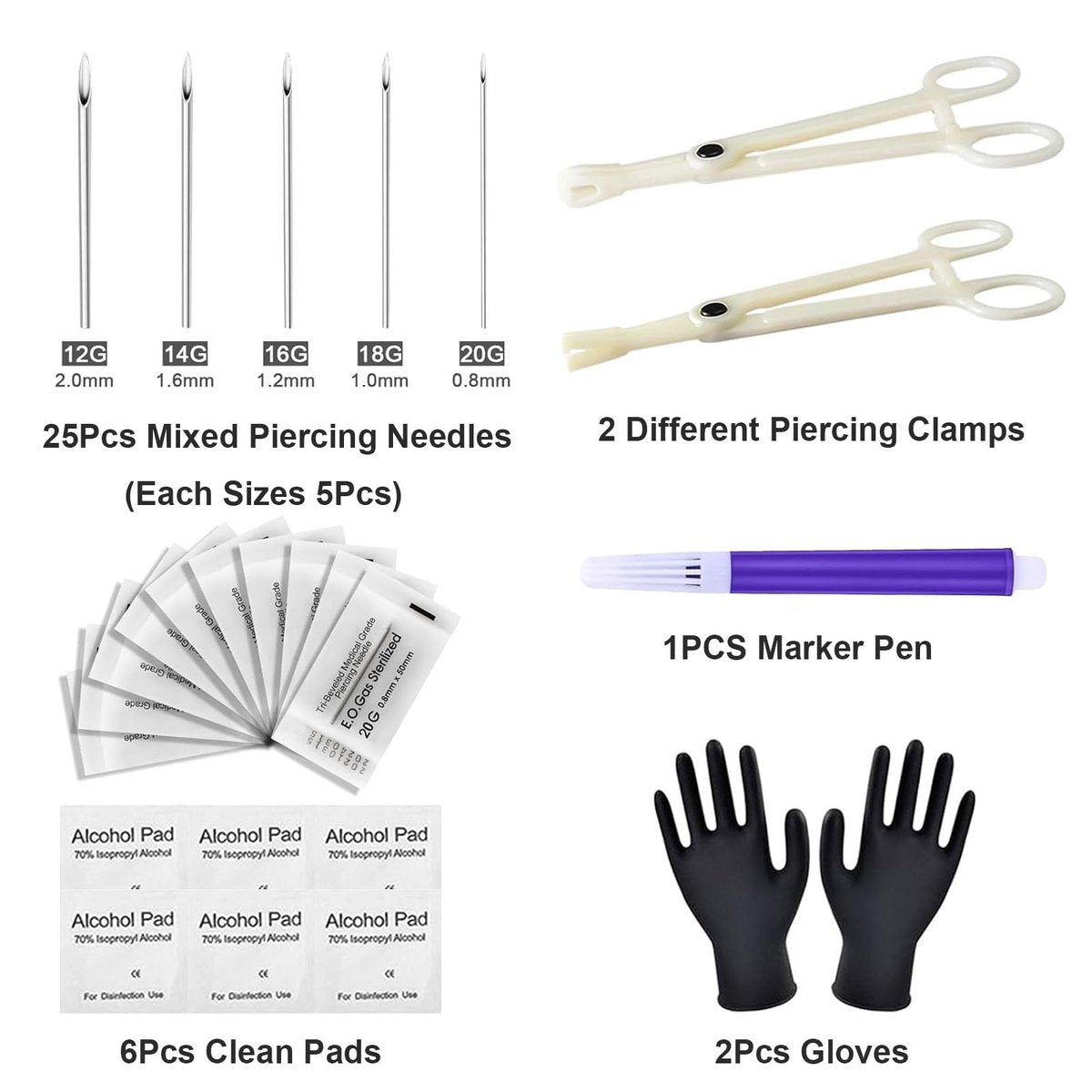 judero Piercing Kit 36-Piece - Professional Piercing Clamps, Forceps & Clean Tools for Ear, Nose & Body (12G-20G) - görsel 3