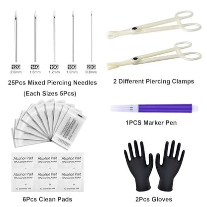 judero Piercing Kit 36-Piece - Professional Piercing Clamps, Forceps & Clean Tools for Ear, Nose & Body (12G-20G)