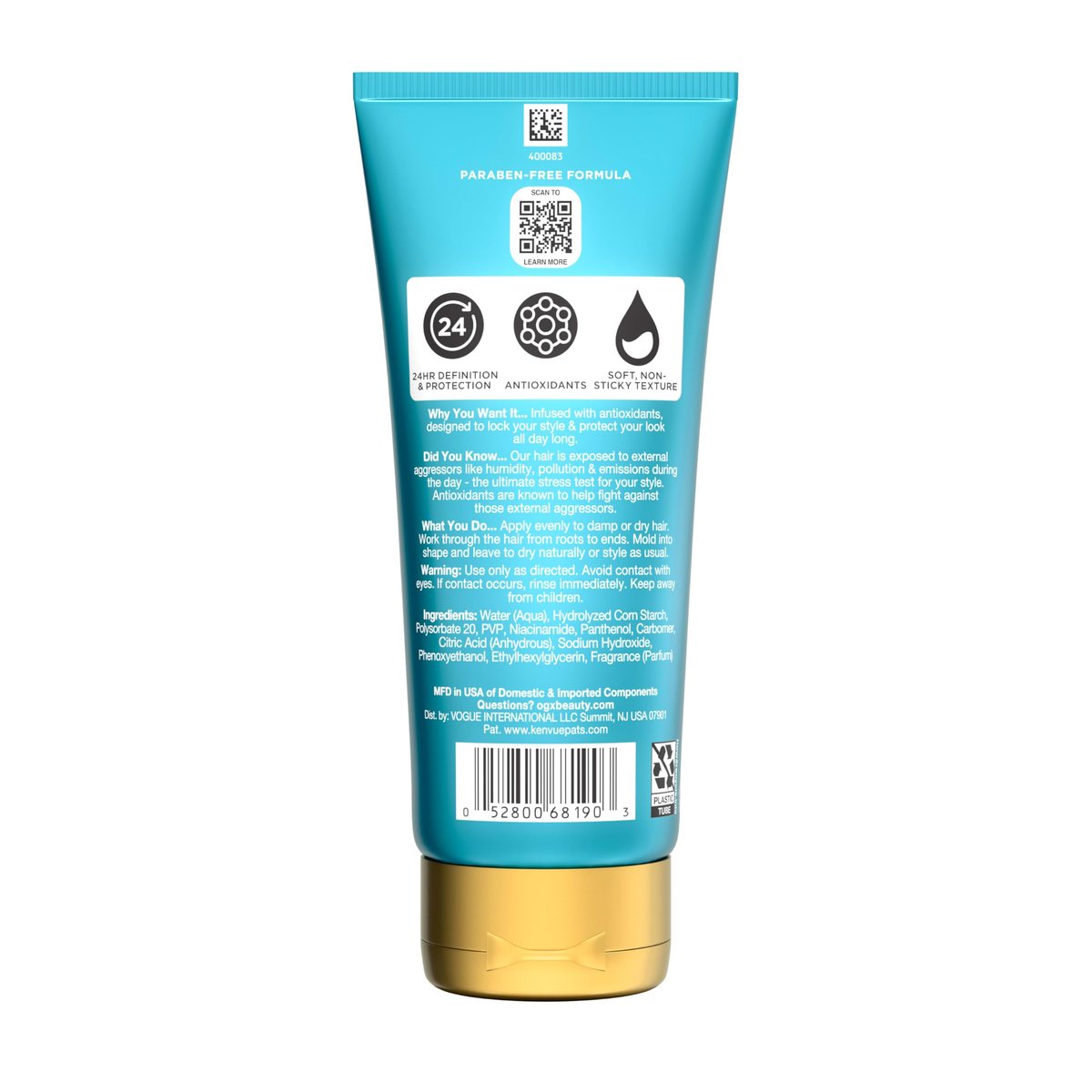 OGX Antioxidants + Touchable Hold Gel - Medium Hold Hair Styling Gel for 24 Hour Definition & Frizz Control, Anti-Humidity, Soft Non-Sticky Texture, Paraben-Free, 6 fl. oz - görsel 15