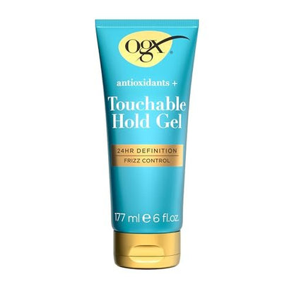 OGX Antioxidants + Touchable Hold Gel - Medium Hold Hair Styling Gel for 24 Hour Definition & Frizz Control, Anti-Humidity, Soft Non-Sticky Texture, Paraben-Free, 6 fl. oz