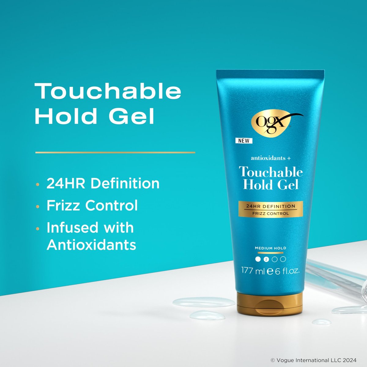 OGX Antioxidants + Touchable Hold Gel - Medium Hold Hair Styling Gel for 24 Hour Definition & Frizz Control, Anti-Humidity, Soft Non-Sticky Texture, Paraben-Free, 6 fl. oz - görsel 3
