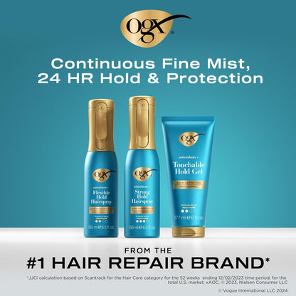 OGX Antioxidants + Touchable Hold Gel - Medium Hold Hair Styling Gel for 24 Hour Definition & Frizz Control, Anti-Humidity, Soft Non-Sticky Texture, Paraben-Free, 6 fl. oz