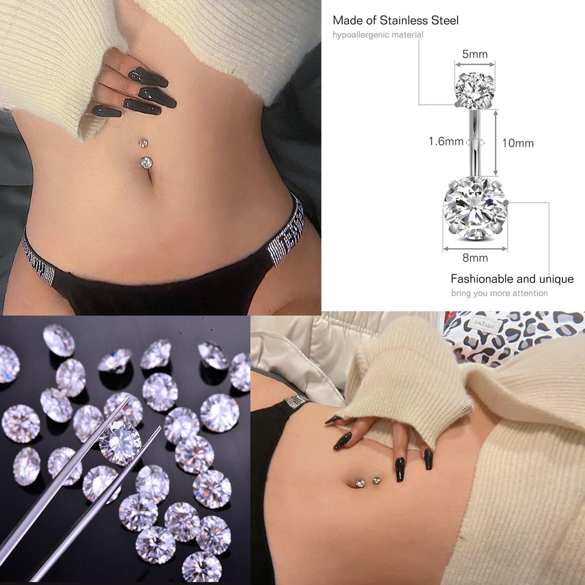 judero Belly Piercing Kit 16-Piece: Complete Belly Button Piercing Supplies with 14G Rings, Clamp, and Sterile Tools Avelisse
