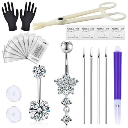 judero Belly Piercing Kit 16-Piece: Complete Belly Button Piercing Supplies with 14G Rings, Clamp, and Sterile Tools Avelisse