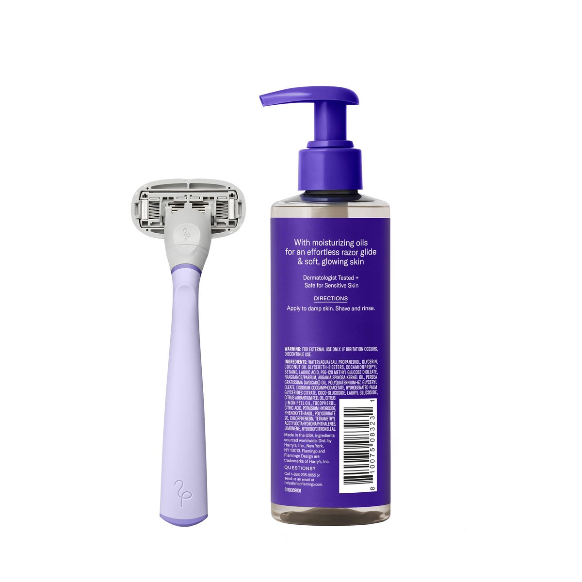 Flamingo Women's 5-Blade Razor Shaving Set with Nourishing Shave Oil and Shower Holder - Lilac Avelisse