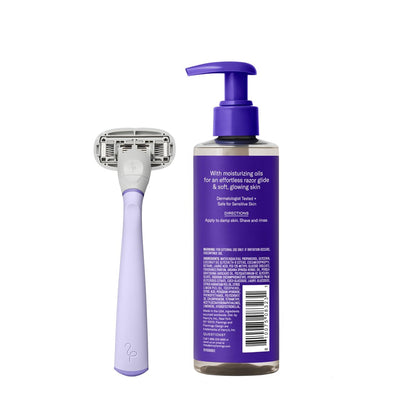 Flamingo Women's 5-Blade Razor Shaving Set with Nourishing Shave Oil and Shower Holder - Lilac Avelisse