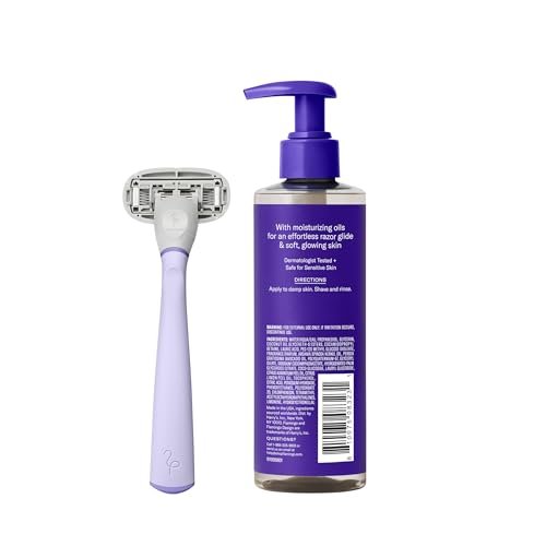 Flamingo Women's 5-Blade Razor Shaving Set with Nourishing Shave Oil and Shower Holder - Lilac Avelisse