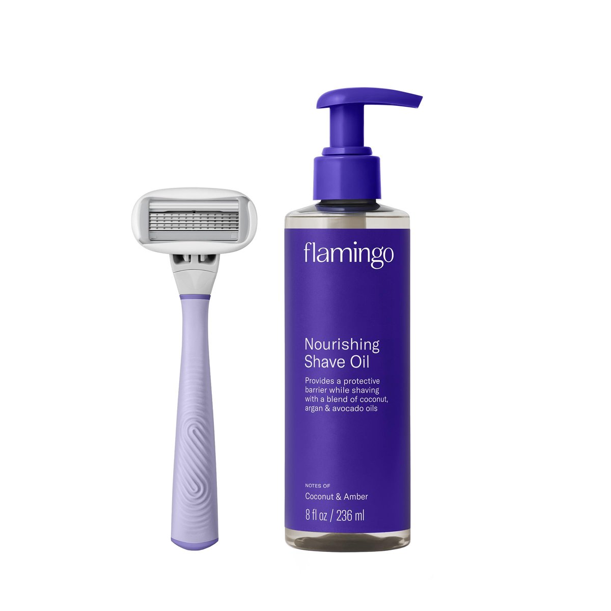 Flamingo Women's 5-Blade Razor Shaving Set with Nourishing Shave Oil and Shower Holder - Lilac Avelisse