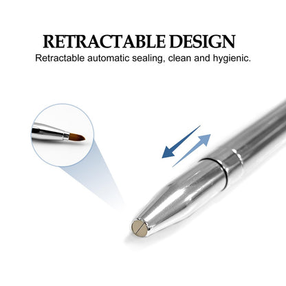 Quacc Double-ended Lip Makeup Brush - Retractable Lip Brush for Lipstick, Lip Gloss, Eyeshadow (Silver)