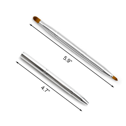 Quacc Double-ended Lip Makeup Brush - Retractable Lip Brush for Lipstick, Lip Gloss, Eyeshadow (Silver)