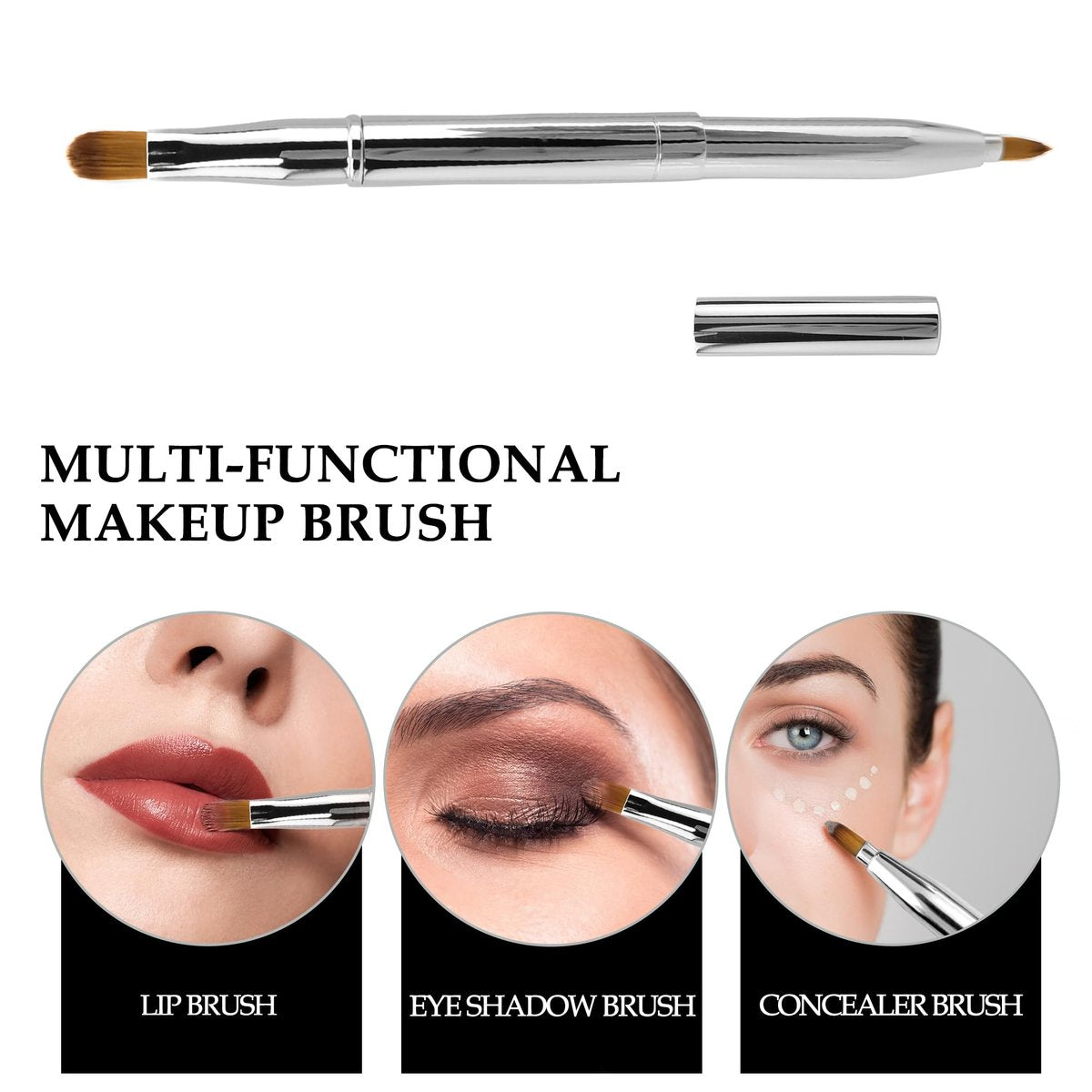 Quacc Double-ended Lip Makeup Brush - Retractable Lip Brush for Lipstick, Lip Gloss, Eyeshadow (Silver) - görsel 13