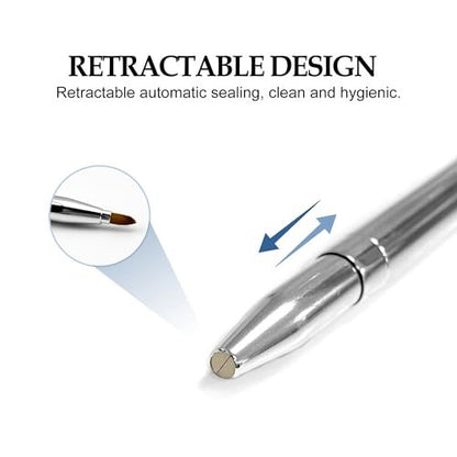 Quacc Double-ended Lip Makeup Brush - Retractable Lip Brush for Lipstick, Lip Gloss, Eyeshadow (Silver)