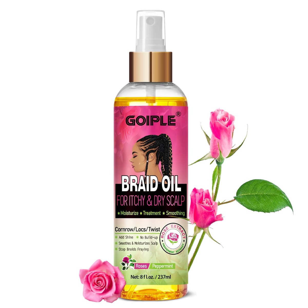 Goiple Braid Oil for Scalp – Soothes Dry & Itchy Scalp, Moisturizes Braids, Locs & Twists, Reduces Frizz & Enhances Shine, 8 fl oz - görsel 1