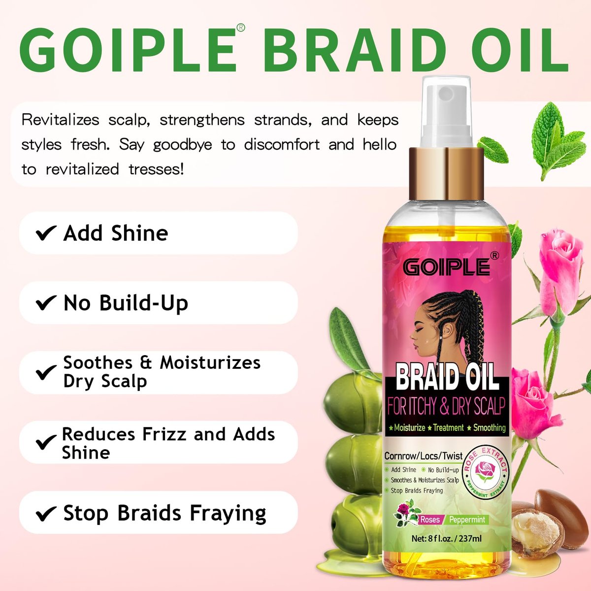 Goiple Braid Oil for Scalp – Soothes Dry & Itchy Scalp, Moisturizes Braids, Locs & Twists, Reduces Frizz & Enhances Shine, 8 fl oz - görsel 5