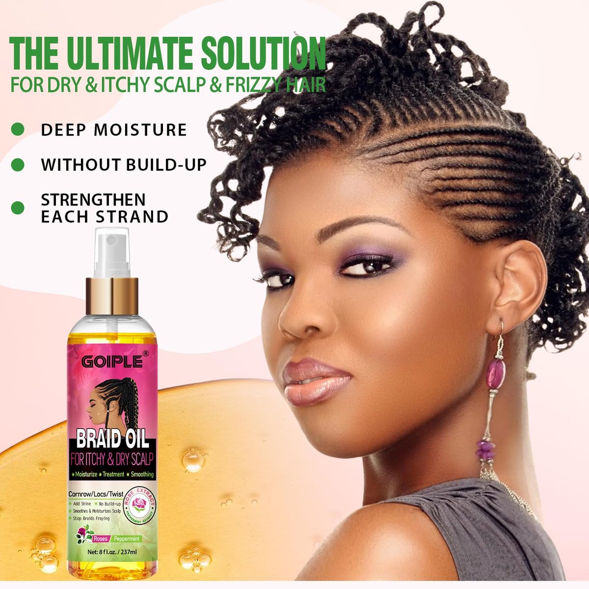 Goiple Braid Oil for Scalp – Soothes Dry & Itchy Scalp, Moisturizes Braids, Locs & Twists, Reduces Frizz & Enhances Shine, 8 fl oz - görsel 7