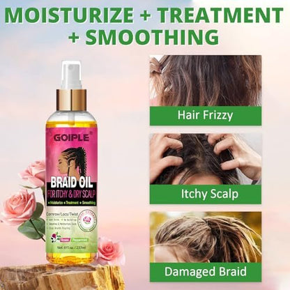 Goiple Braid Oil for Scalp – Soothes Dry & Itchy Scalp, Moisturizes Braids, Locs & Twists, Reduces Frizz & Enhances Shine, 8 fl oz