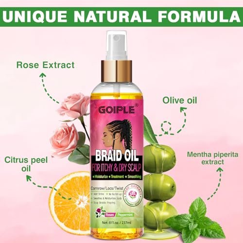 Goiple Braid Oil for Scalp – Soothes Dry & Itchy Scalp, Moisturizes Braids, Locs & Twists, Reduces Frizz & Enhances Shine, 8 fl oz - görsel 4