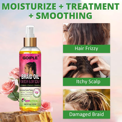 Goiple Braid Oil for Scalp – Soothes Dry & Itchy Scalp, Moisturizes Braids, Locs & Twists, Reduces Frizz & Enhances Shine, 8 fl oz