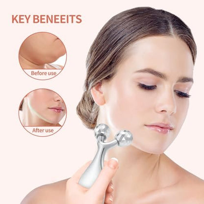 3D Metal Facial Roller Massager - Improves Complexion & Reduces Eye Wrinkles, Face Massage Tool for Skin Tightening & Toning, Gua Sha Tool, Mother's Day Gift for Women