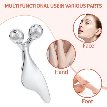 3D Metal Facial Roller Massager - Improves Complexion & Reduces Eye Wrinkles, Face Massage Tool for Skin Tightening & Toning, Gua Sha Tool, Mother's Day Gift for Women