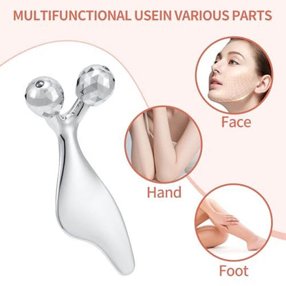 3D Metal Facial Roller Massager - Improves Complexion & Reduces Eye Wrinkles, Face Massage Tool for Skin Tightening & Toning, Gua Sha Tool, Mother's Day Gift for Women