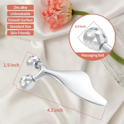 3D Metal Facial Roller Massager - Improves Complexion & Reduces Eye Wrinkles, Face Massage Tool for Skin Tightening & Toning, Gua Sha Tool, Mother's Day Gift for Women
