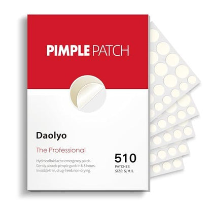 Daolyo Pimple Patches for Face - 510 Count Hydrocolloid Acne Patches with Salicylic Acid, Tea Tree Oil & Calendula Oil (8mm, 10mm, 12mm)