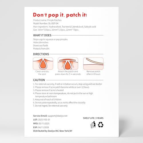 Daolyo Large Pimple Patches for Face, 7 Sizes 210 Counts XL Acne Patches, Big Hydrocolloid Bandages for Body, Chin, Forehead, Chest, Back Zit Breakouts (Strip, Square, Round) Avelisse