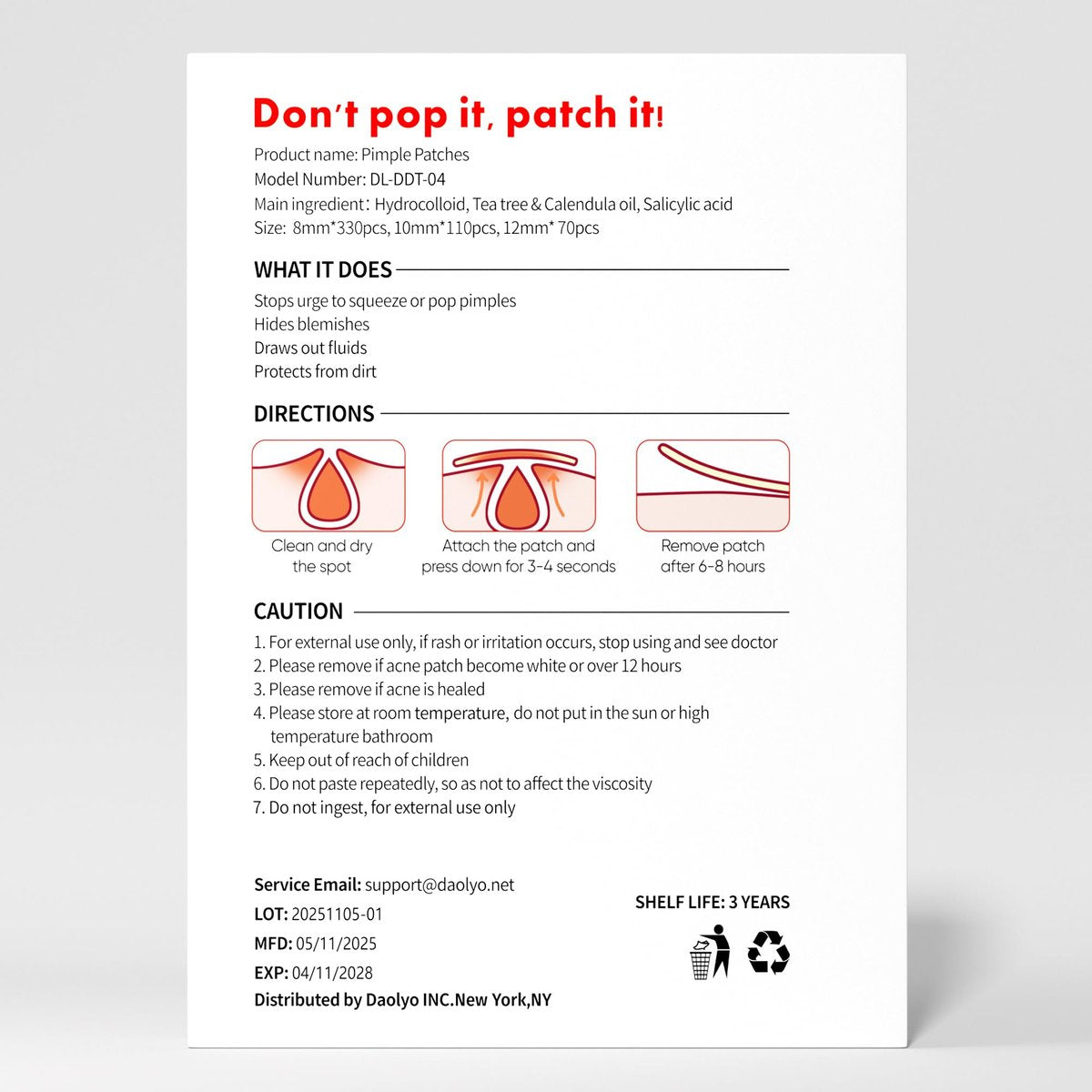 Daolyo Pimple Patches for Face - 510 Count Hydrocolloid Acne Patches with Salicylic Acid, Tea Tree Oil & Calendula Oil (8mm, 10mm, 12mm) - görsel 17