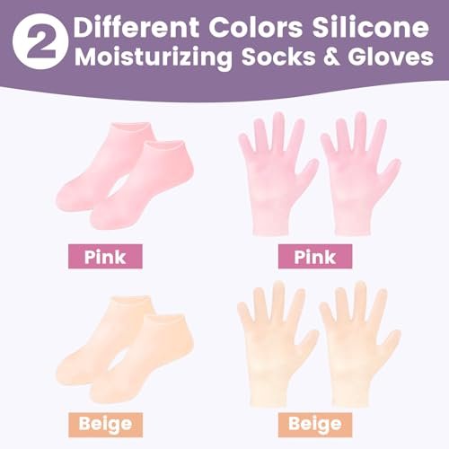 TEAWOO 4 Pairs Silicone Socks & Gloves Set for Dry Cracked Feet and Hands - Reusable Moisturizing Foot Socks for Women - görsel 10
