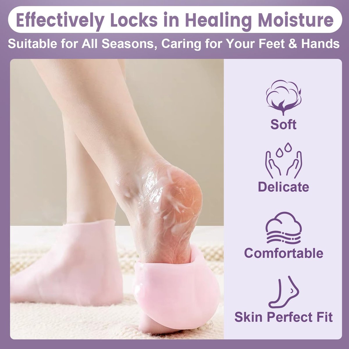 TEAWOO 4 Pairs Silicone Socks & Gloves Set for Dry Cracked Feet and Hands - Reusable Moisturizing Foot Socks for Women - görsel 7