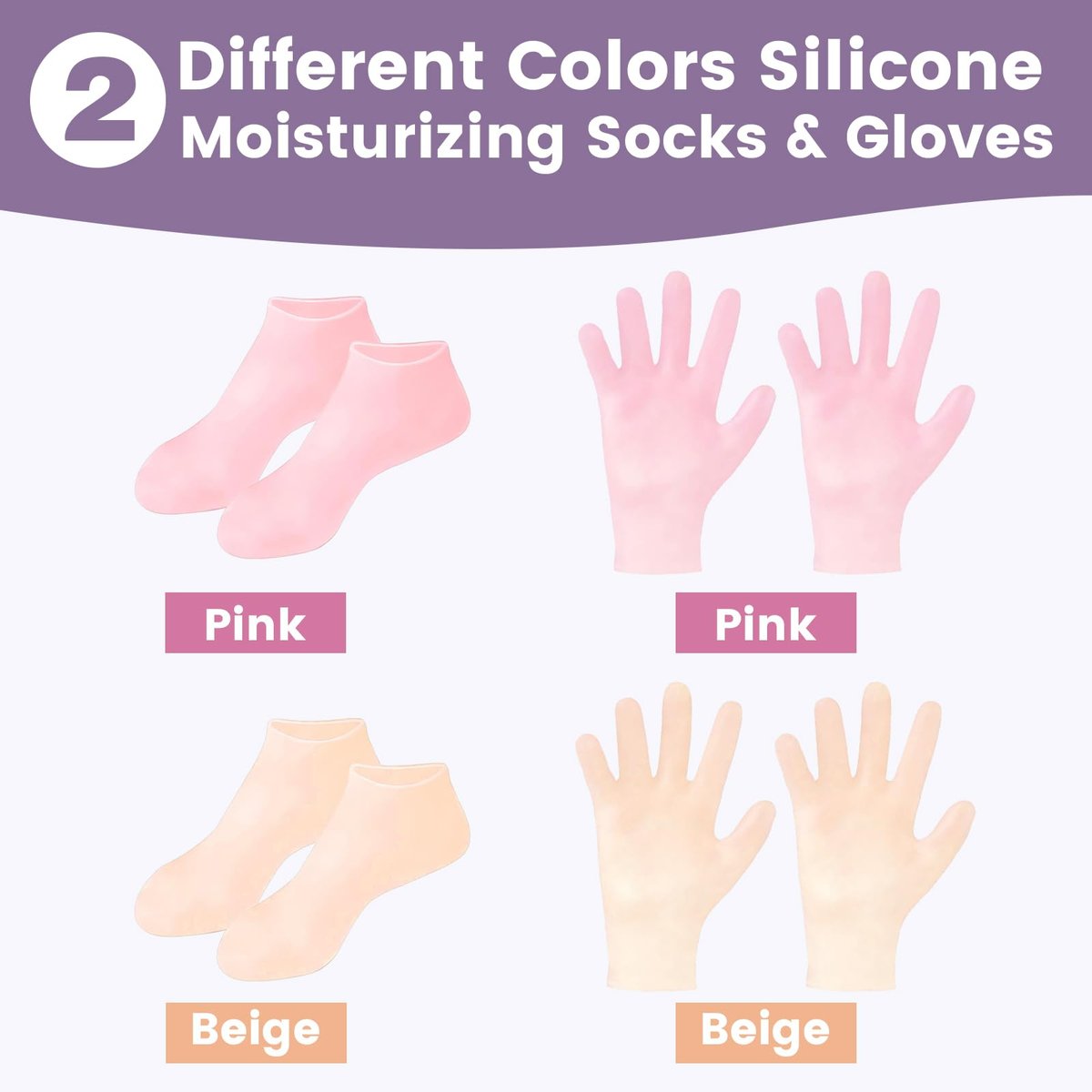 TEAWOO 4 Pairs Silicone Socks & Gloves Set for Dry Cracked Feet and Hands - Reusable Moisturizing Foot Socks for Women - görsel 9