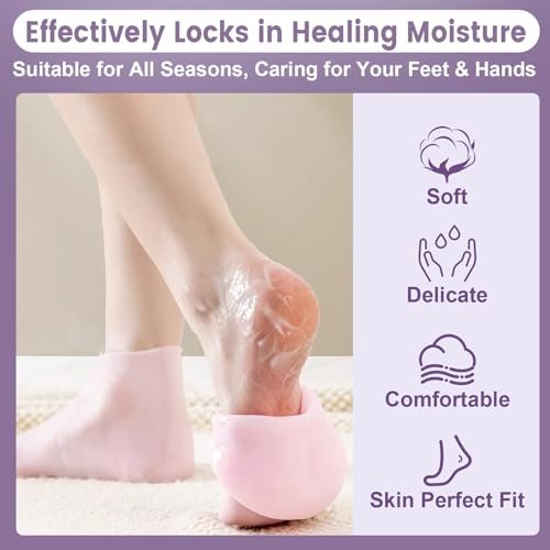 TEAWOO 4 Pairs Silicone Socks & Gloves Set for Dry Cracked Feet and Hands - Reusable Moisturizing Foot Socks for Women - görsel 8