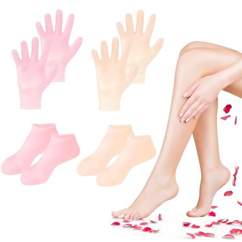 TEAWOO 4 Pairs Silicone Socks & Gloves Set for Dry Cracked Feet and Hands - Reusable Moisturizing Foot Socks for Women - görsel 2