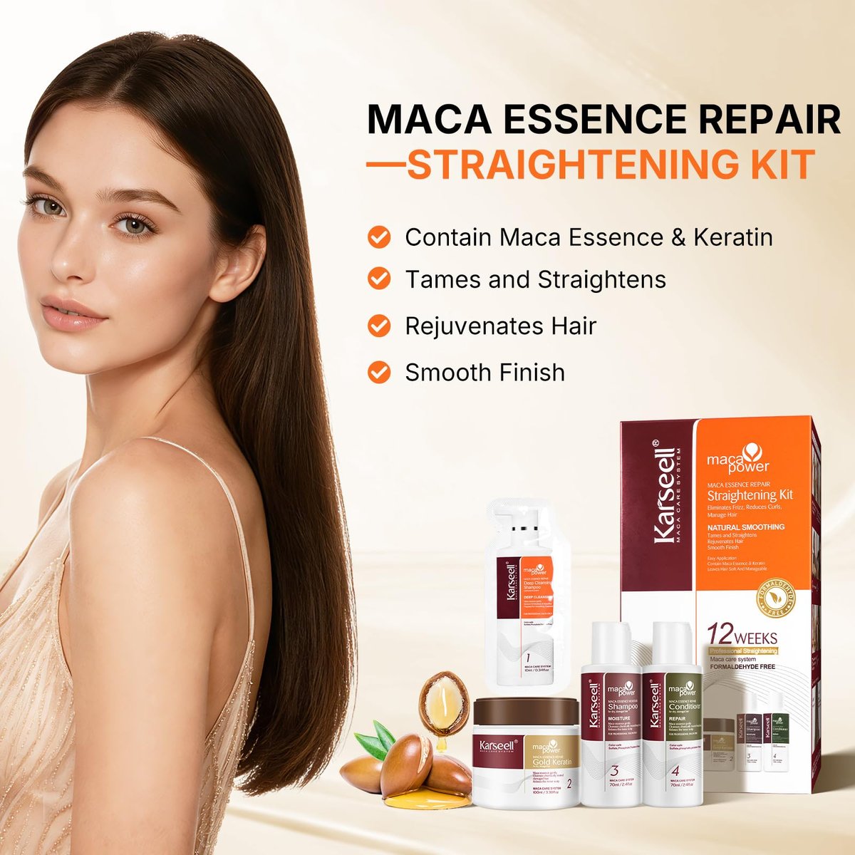 Karseell Maca Essence Repair Keratin Hair Treatment Straightening Kit – 12 Weeks Professional At-Home Straightening for Softer, Shinier Hair, All Hair Types Avelisse