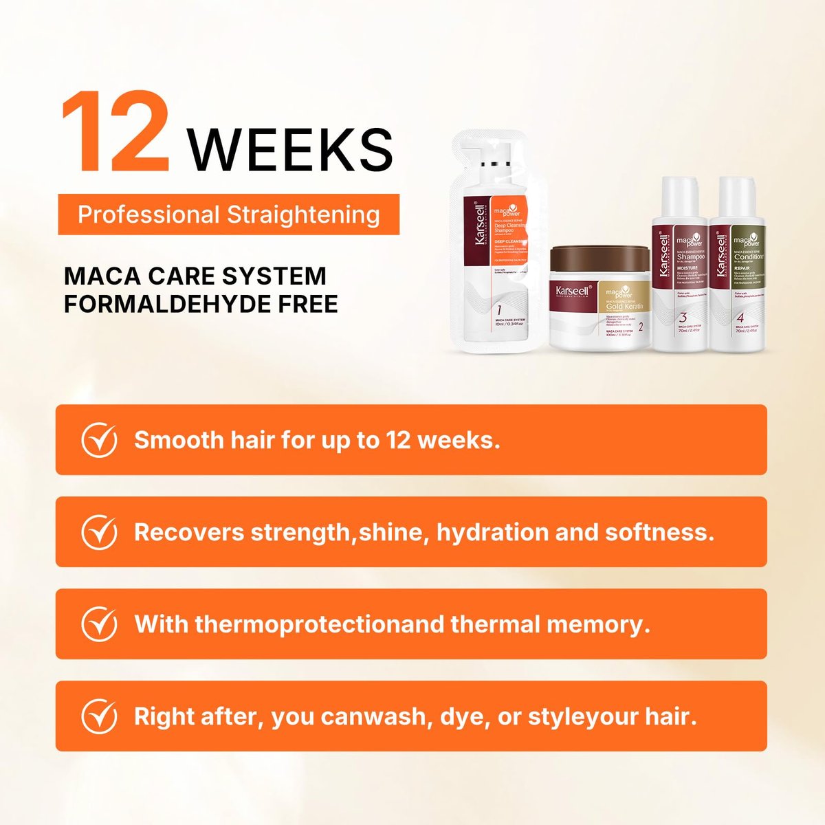 Karseell Maca Essence Repair Keratin Hair Treatment Straightening Kit – 12 Weeks Professional At-Home Straightening for Softer, Shinier Hair, All Hair Types Avelisse
