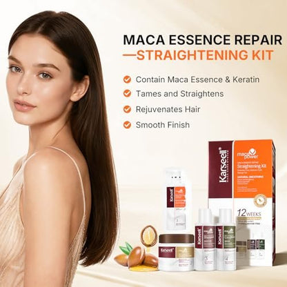 Karseell Maca Essence Repair Keratin Hair Treatment Straightening Kit – 12 Weeks Professional At-Home Straightening for Softer, Shinier Hair, All Hair Types Avelisse
