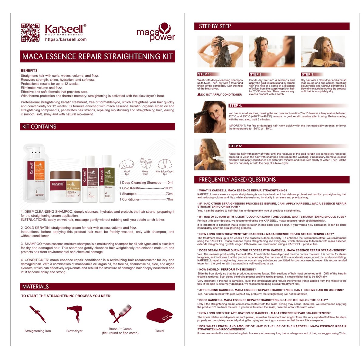 Karseell Maca Essence Repair Keratin Hair Treatment Straightening Kit – 12 Weeks Professional At-Home Straightening for Softer, Shinier Hair, All Hair Types Avelisse