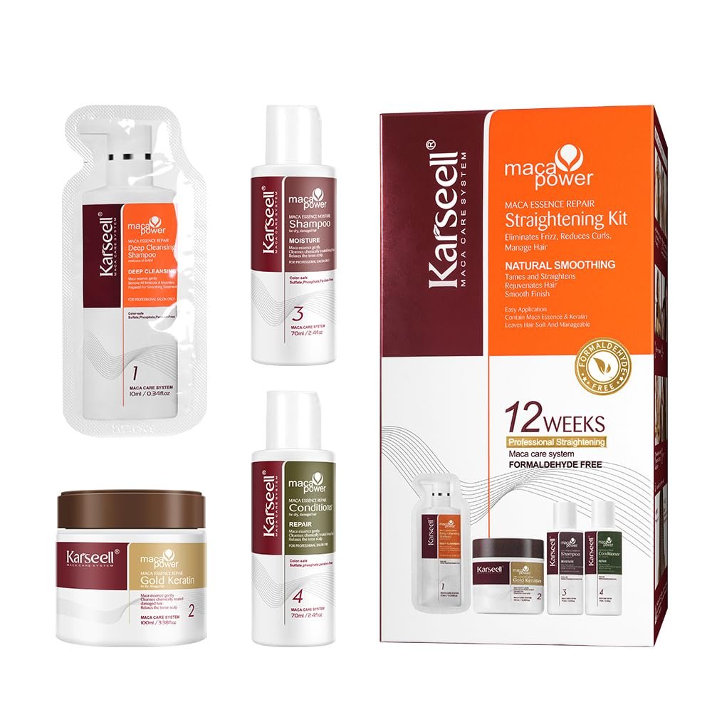 Karseell Maca Essence Repair Keratin Hair Treatment Straightening Kit – 12 Weeks Professional At-Home Straightening for Softer, Shinier Hair, All Hair Types Avelisse