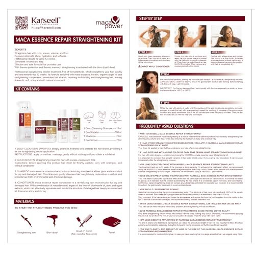 Karseell Maca Essence Repair Keratin Hair Treatment Straightening Kit – 12 Weeks Professional At-Home Straightening for Softer, Shinier Hair, All Hair Types Avelisse