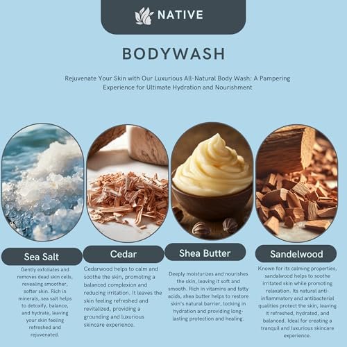Native Body Wash, 2 Pack - Sandalwood and Shea Butter & Sea Salt and Cedar 18oz Each, Sulfate-Free, Paraben-Free, Clean Body Cleanser for All Skin Types Avelisse