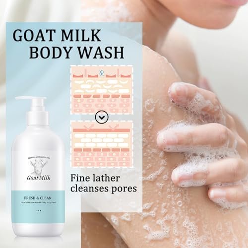 Goat Milk Body Wash - Gentle Silk Soft Foaming Milk Bath, Moisturizing Body Cleanser for All Skin Types Avelisse